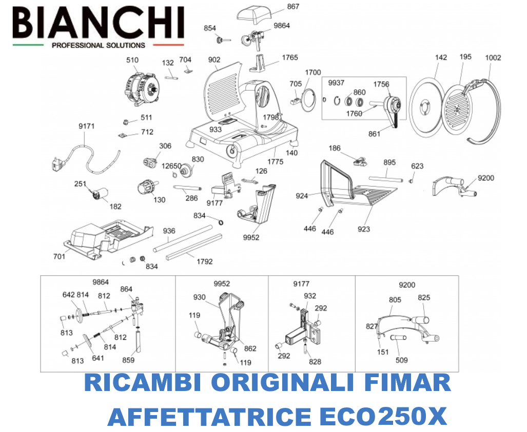 Esploso ricambi per Affettatrici  Fimar ECO250X